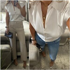 New✨Champagne stripe shirt sleeve blouse